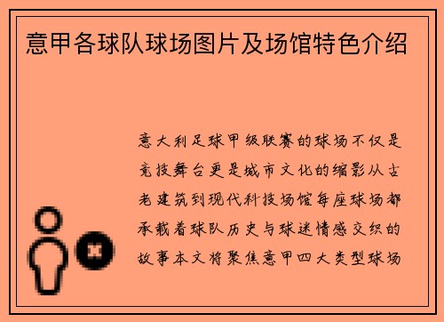 意甲各球队球场图片及场馆特色介绍